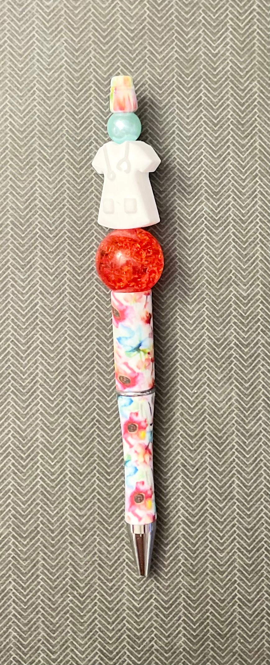 White Scrub Top - Floral Pen