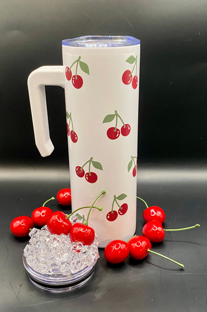 20oz Cherry Tumbler with Handle and Ice Topper